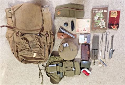 Vintage Boy Scouts Camping Survival Gear Mess Utensil Canteen Backpack Med Kit | #1863377705