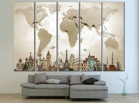 World Map Canvas, World Map Wall Art, Map Art, Art Décor, Art Mur, Bedroom Decor, Wall Decor ...