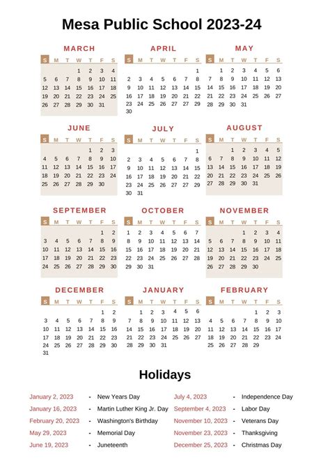 Mesa Public Schools Calendar 2023-24 With Holidays