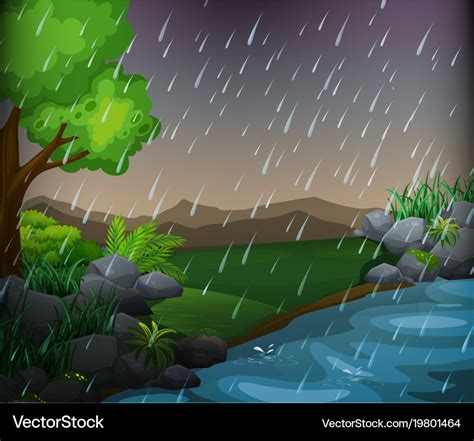 Nature scene with rainy day in the park Royalty Free Vector