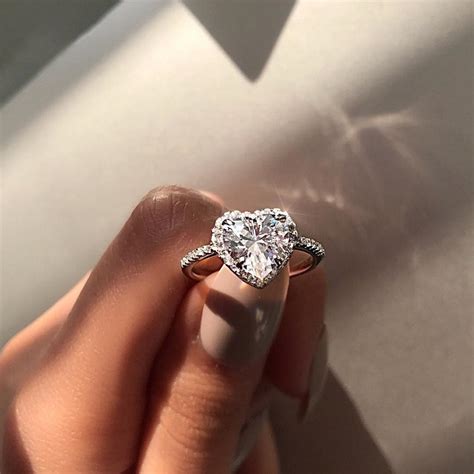 2019 Women Silver Plated Crystal Love Heart Shaped Ring for Wedding Engagement Bridal Wedding ...