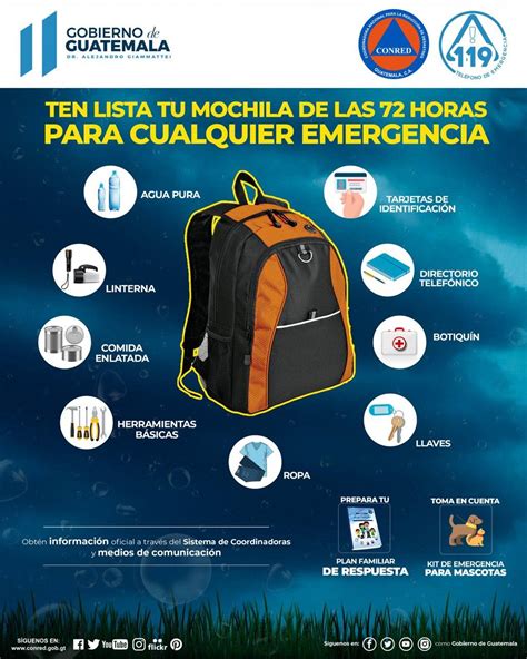 Gobierno Guatemala on Twitter: "Ten lista tu mochila de las 72 horas para cualquier emergencia ...