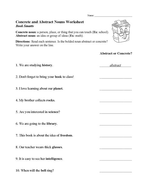 Free Printable Worksheets Abstract Concrete Nouns - Printable Form ...