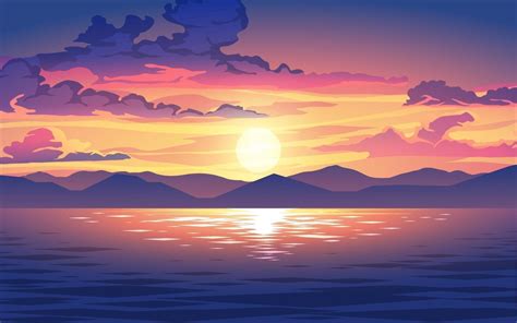 Sunset Over Water Clipart 8