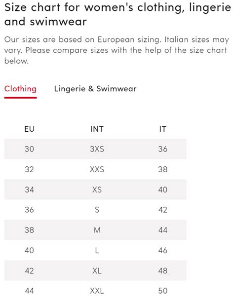 The size chart for our Italian customers – Breuninger Help