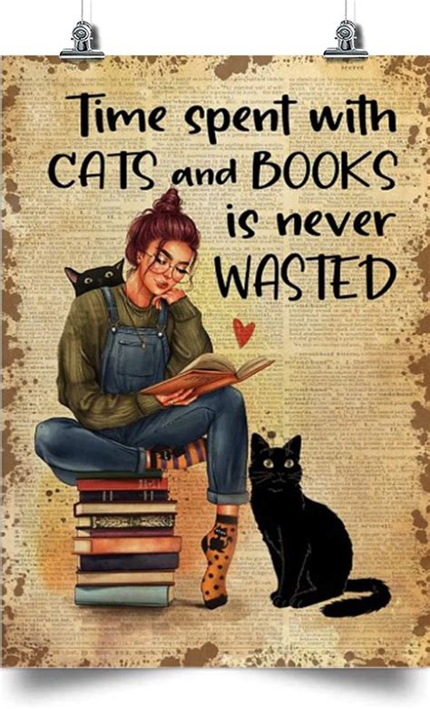 Cat And Books Vertical Poster Canvas -Time Spend With Cat And Book Is ...