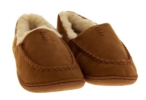 Mens Fluffy Slippers Faux Fur Lined Faux Suede Outdoor Sole Winter ...