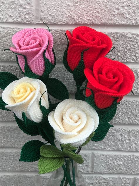 Long Stem Rose Crochet Pattern Crochet Rose Flower Crochet Valentine Valentines Crochet Pattern ...