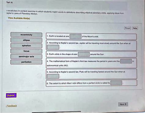 SOLVED: Texts: Part A vocabulary in context exercise in which students match words to ...