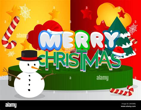 Merry Christmas. Word written with Children's font in cartoon style ...