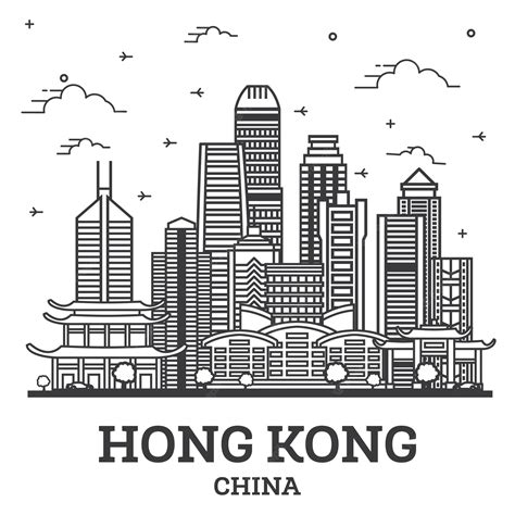 Premium Vector | Outline Hong Kong China City Skyline with Modern Buildings and Reflections ...