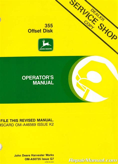 Used John Deere 355 Offset Disk Operators Manual