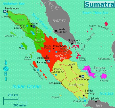 Administrative divisions map of Sumatra