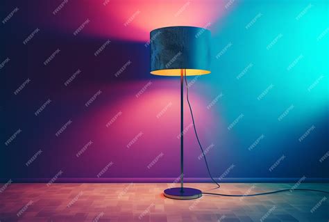 Premium Photo | A lamp with a round shade in a room with a pink and ...