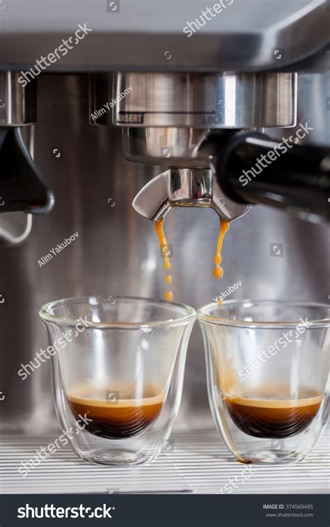 Coffee Extraction Process Professional Espresso Machine Stock Photo ...