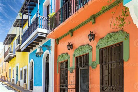 Puerto Rico colorful colonial architecture in historic city center 25002870 Stock Photo at Vecteezy