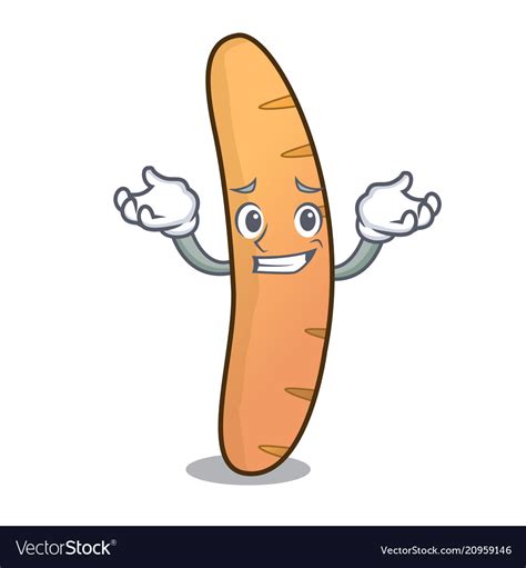 Grinning baguette character cartoon style Vector Image