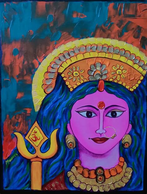 Maa Durga #1 - Indian Art (14" x 18") - International Indian Folk Art Gallery