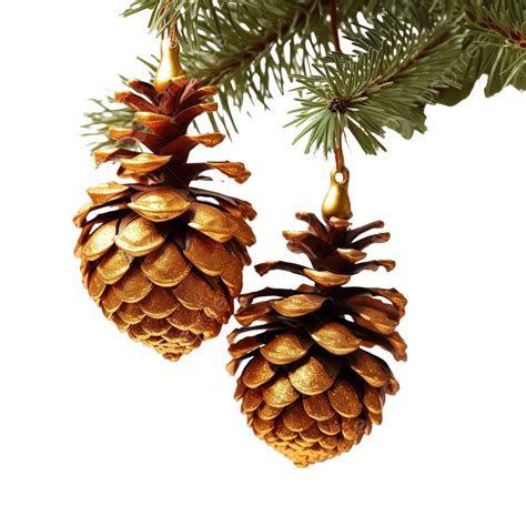 Closeup Of Christmas Tree Decorations There Were Golden Cones On The ...