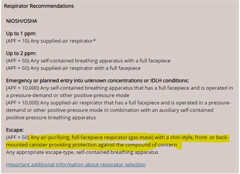 Phosgene respiratory protection for escape suggestion