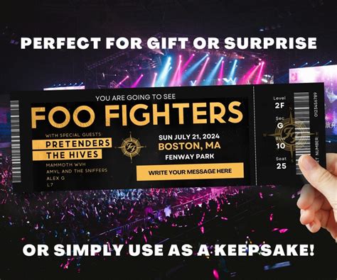 CUSTOMIZABLE Foo Fighters US Tour 2024 Printable Presentation Gift Tickets, Instant Download ...