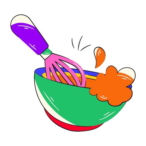 Premium Vector | A colorful drawing of a mixing bowl with a whisk and eggs.