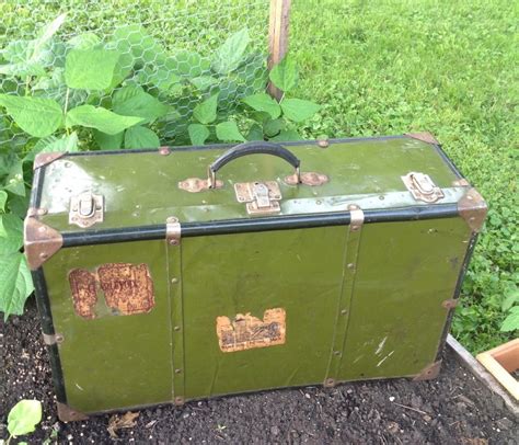 Vintage Trunk/Suitcase Well Traveled w/ Stickers from Adventures! Stackable Table, Nightstand ...