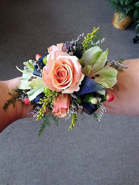 Garden Style Wrist Corsage with Peach Spray Roses, Alstroemeria ...