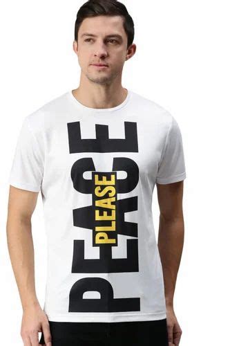 Shirts & T-Shirts Polyester Peace Please Slogan T-Shirt for Men, Round ...