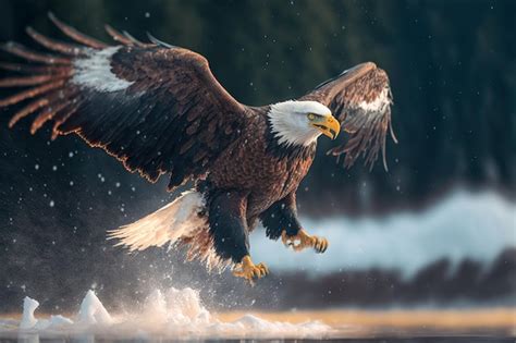 Premium Photo | Bald eagle hunting and attacking above water predator Generative AI