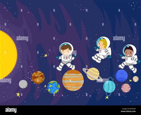 Illustration of Stickman Kids Astronaut Jumping Over Planets Towards ...