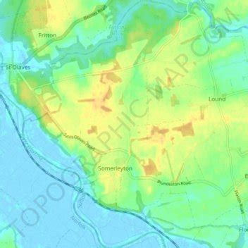 Somerleyton, Ashby and Herringfleet topographic map, elevation, terrain