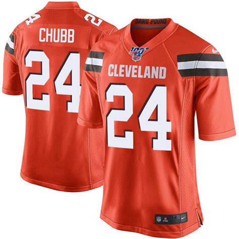 Men's Cleveland Browns #24 Nick Chubb Orange 100th Season Limited ...