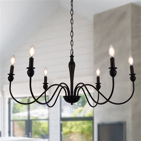 Black Farmhouse Chandeliers, 6-Light Industrial Iron Chandeliers ...