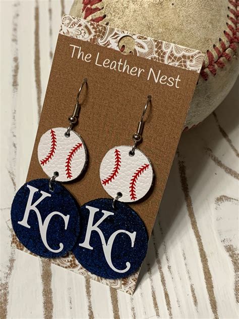 Leather Earrings Leather Jewelry Blue White Kansas City - Etsy