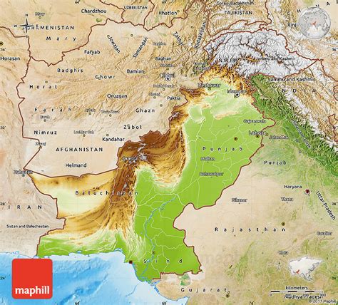 Physical Map of Pakistan, satellite outside, shaded relief sea