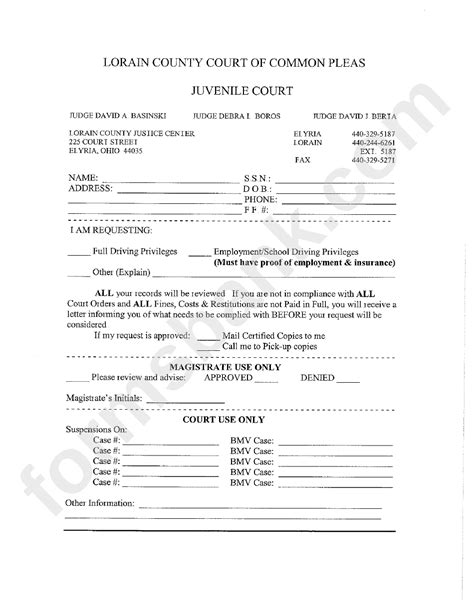 Requesting Form Lorain Country Court Of Common Pleas Printable Pdf ...