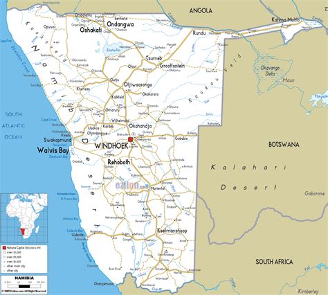 Road Map of Namibia and Namibian Road Maps | Namibia, Map, World map europe