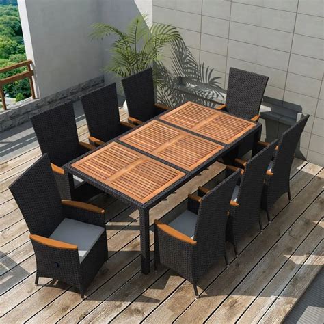 vidaXL 17 Piece Outdoor Dining Set Black Poly Rattan Acacia Wood XXL-in Garden Sets from ...