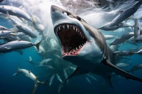 Premium AI Image | Shark Feeding Frenzy Sea Animal photography