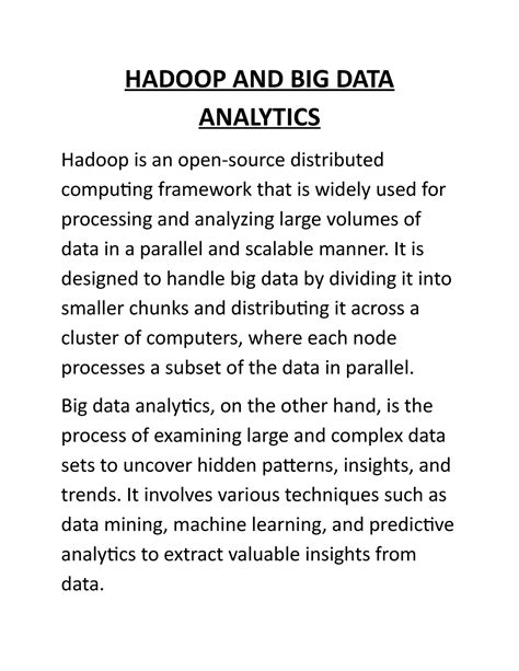 Hadoop AND BIG DATA Analytics - HADOOP AND BIG DATA ANALYTICS Hadoop is an open-source ...