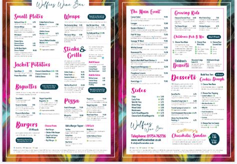 Wolfies Wine Bar Skegness's full menu online