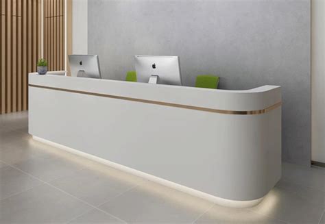 white stone curved office front reception desk | Reception desk design ...