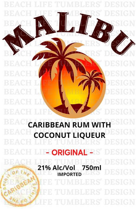 Malibu Rum Bottle Label Transparent Background PNG | Etsy