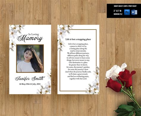 Floral Funeral Prayer Card Template Printable Memorial Prayer Card ...