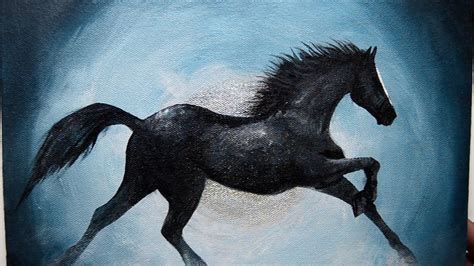 Abstract Acrylic Painting Tutorial / Black Running Horse with Silver Leaf / Easy Step by Step ...