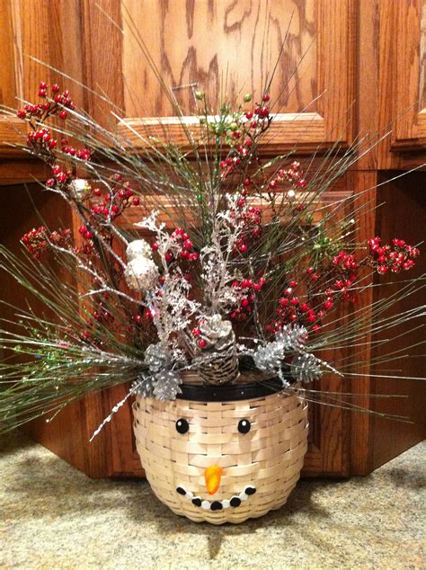 Longaberger Snowman Basket with Floral arrangement | Christmas ...