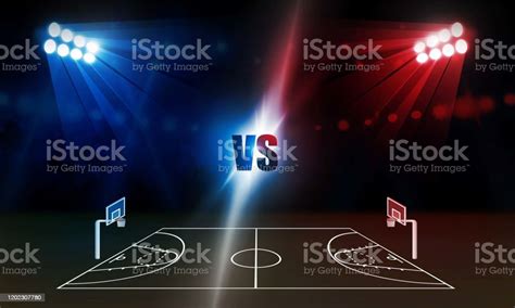 Basketball Arena Field With Bright Stadium Lights Design Vector ...