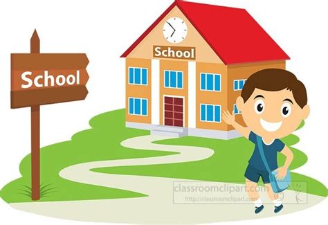 School Clipart-boy going to school and waving school clipart