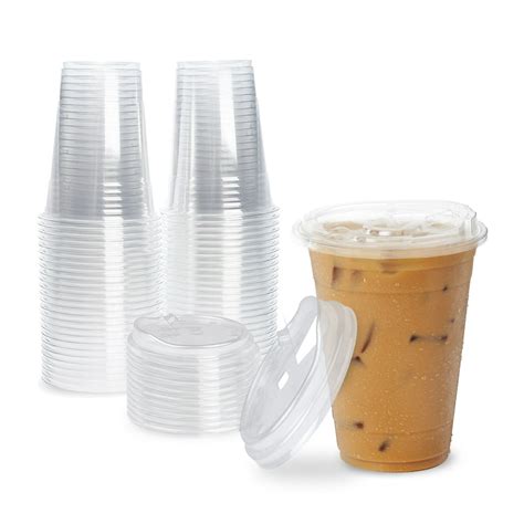 [50 Pack] Disposable Strawless Plastic Cups with Lids - 16 Oz Clear Plastic Cups and Sippy Cups ...